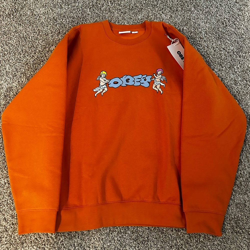 Obey Orange Crewneck with Cherub Logo